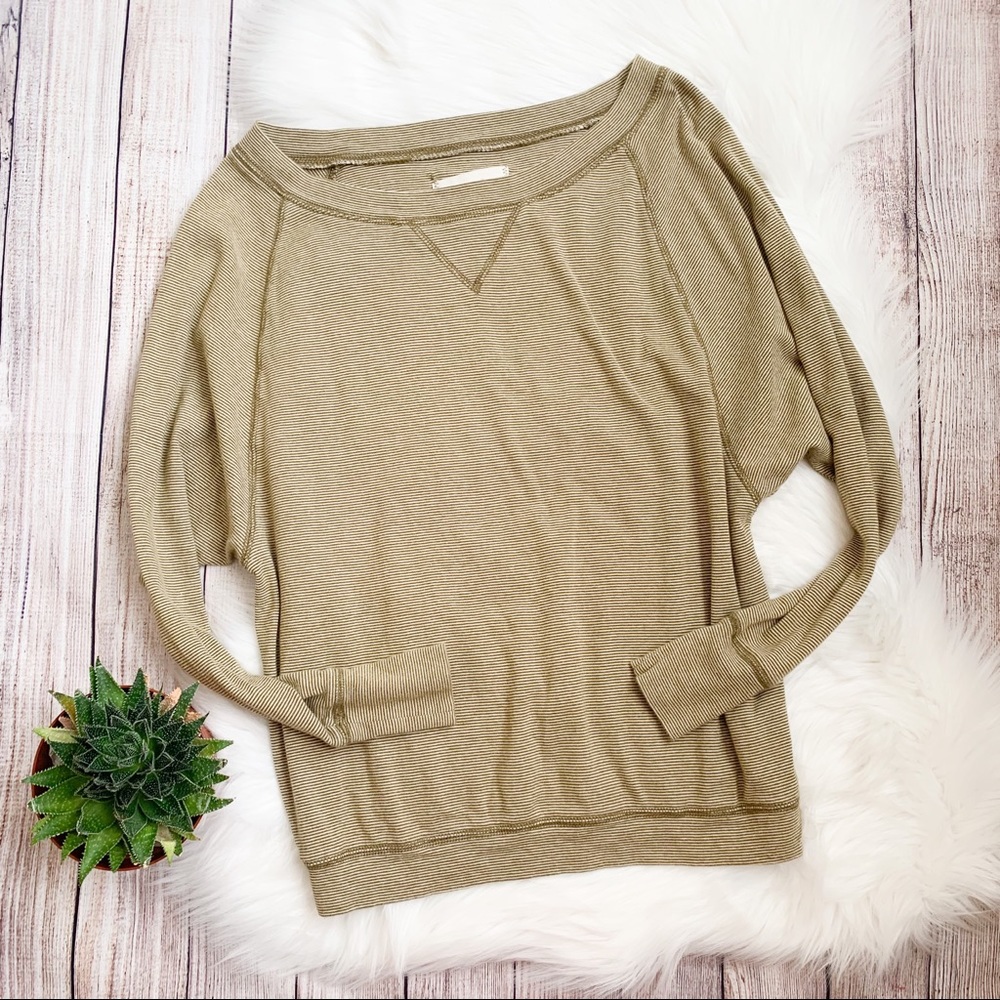 Madewell Hi-Line Olive Green Striped Sweatshirt